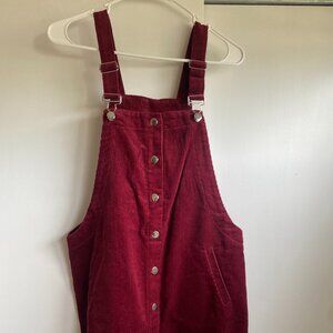 Francesca's Burgundy Corduroy Overall Skirt